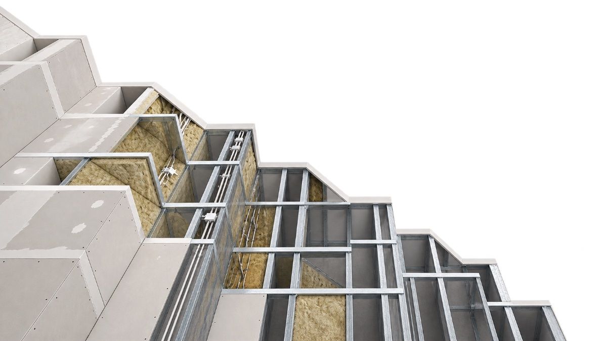 Partition build-up — studs, insulation, boards